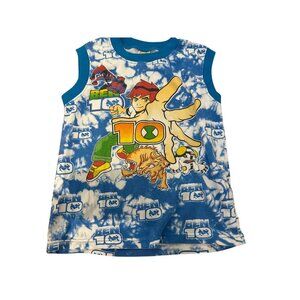 Vintage Ben 10 Boy's Tank Top Shirt Size 12 Graphic Blue Tie Dye Cartoon Network